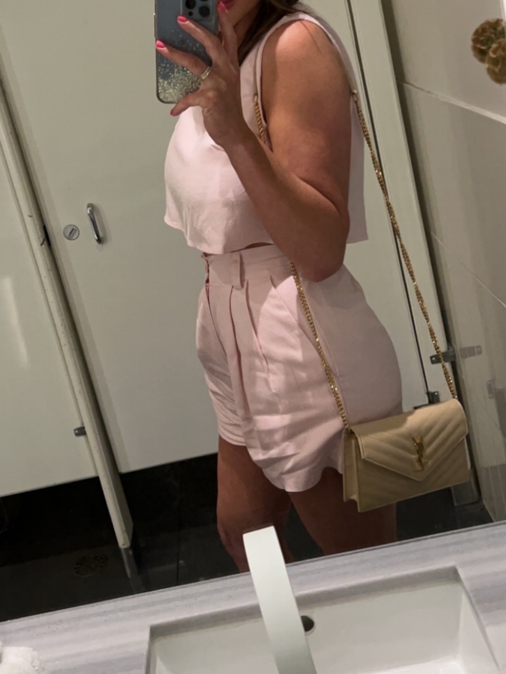 Pink Linen Crop Top and Shorts Set - Picture 5 of 5